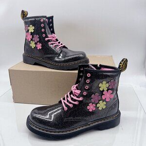 Dr. Martens 1460 GLITTER FLOWER APPLIQUE LACE UP BOOTS Big Girl Youth EU 36 US 4